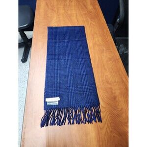 Perry Ellis 100% Cashmere Blue & Black Plaid Scarf